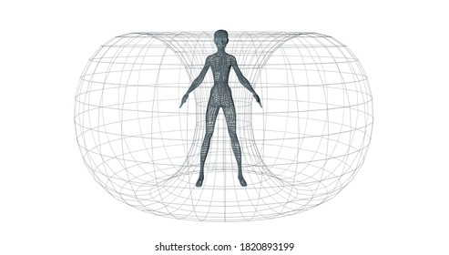 energy field illustration 3d render man woman inside spiral x-ray