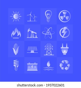 Energy gradient icons set on blue background.