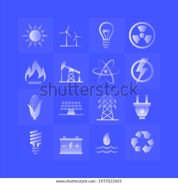Energy gradient\
icons set on blue\
background.
