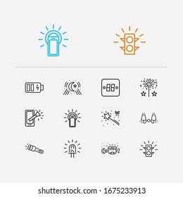 Energy Icons Set. Moonlight And Energy Icons With Light Switcher, Sleeping Light And Phone Flash Light. Set Of Double For Web App Logo UI Design.