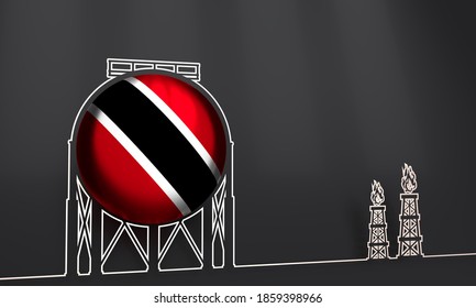 Energy and Power icon. Energy generation and heavy industry. Gas storage tank. Horizontal thin line style web banner. Flag of Trinidad and Tobago. 3D rendering.