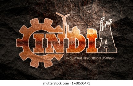 Energy And Power Icons. Sustainable Energy Generation And Heavy Industry. India Word Build In Gear. Progress Or Loading Bar