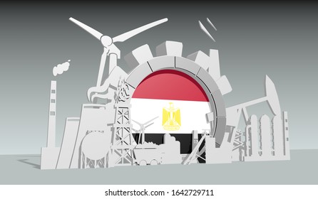 Energy And Power Industrial Concept. Gear With Flag Of The Egypt. Energy Generation And Heavy Industry. 3D Rendering.