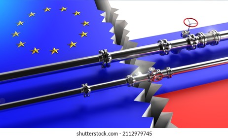 The Energy Relationship Between Russia and the European Union. Europe Has Become So Dependent on Russia for Gas. 3d illustration.