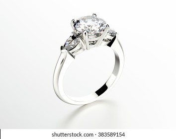 Engagement Ring with Diamond on white. Jewelry background