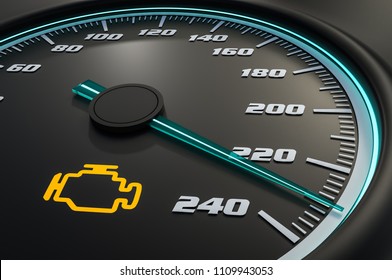 Engine Check Light On Car Dashboard. 3D Rendered Illustration.