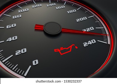 Engine Oil Pressure Light On Car Dashboard. 3D Rendered Illustration.