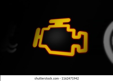 Engine Problems Warning Light Blinking on Car Dashboard. 3D illustration.