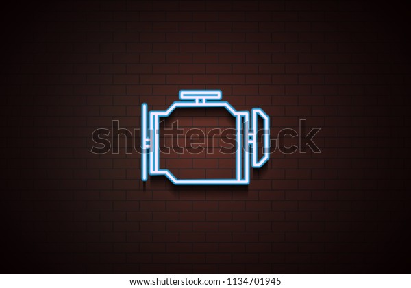 engine sign icon in Neon style on brick wall\
on dark brick wall\
background