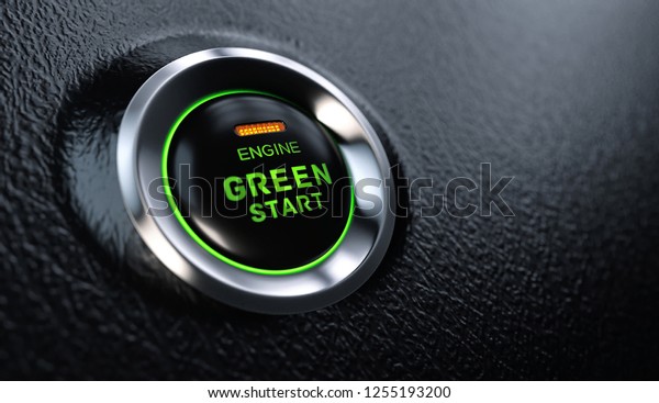 Engine\
Start Button Go Green Concept. 3D\
illustration