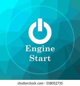 Engine Start Icon. Engine Start Website Button On Blue Low Poly Background.
