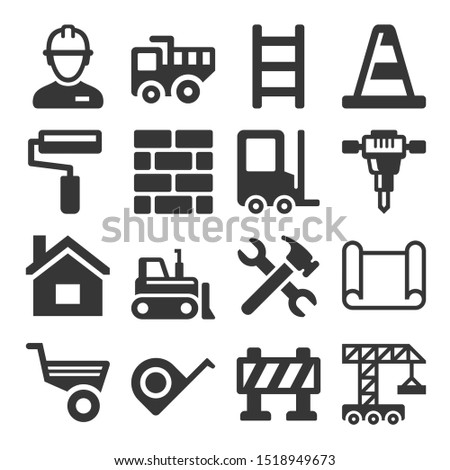 Engineering Building Construction Icons Set on White Background.