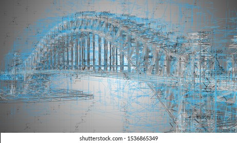 Engineering Design Architecture Disciplines Associated With Bridge Construction - 3D Illustration Rendering