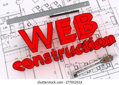 Engineering drawing with big red words web construction