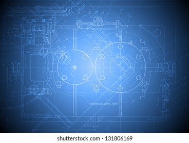 The Engineering Drawing Of A Reducer On Blue Background