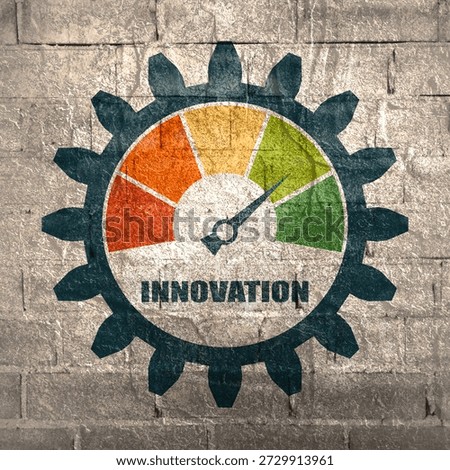 Engineering idea concept. Innovation level measuring. Invention and solution metaphor. Gears with meter scale.