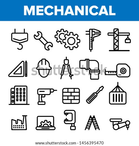 Engineering Line Icon Set . Technician Design. Machinery Engineering Icons. Industrial Factory Production. Thin Outline Illustration