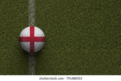 England Flag Football On A Green Soccer Pitch. 3D Rendering