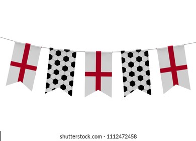 England Flag And Soccer Ball Texture Football Flag Bunting. 3D Rendering