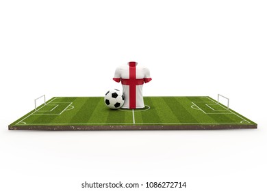 England Soccer Shirt National Flag On A Football Pitch. 3D Rendering