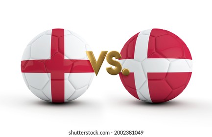 England Vs. Denmark Soccer Match. Flags With Football. 3D Rendering