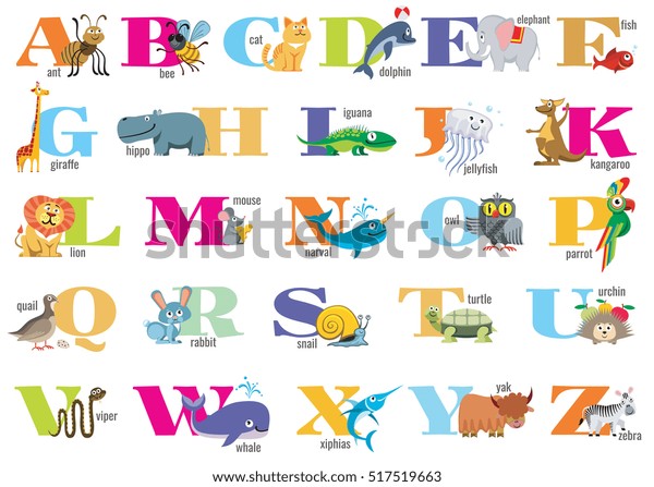 可愛い動物を持つ子ども向けの英語のアルファベット 未就学者向けの