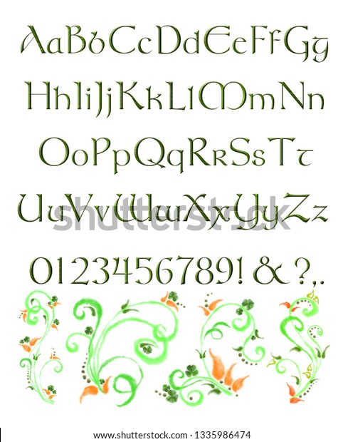 English Alphabet Green Celtic Type Floral Stock Illustration - 