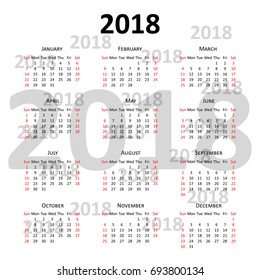 Horizontal Calendar Year 2107 Sunday First Stock Illustration 558953569