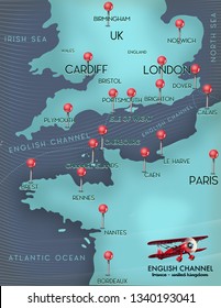 English Channel - France United Kingdom Map.