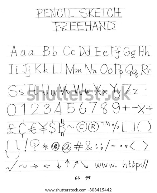 English font freehand alphabet pencil sketch art\
character design and\
symbol