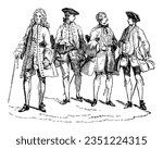 English gentlemen costume from 1700-1750 - Vintage engraved illustration