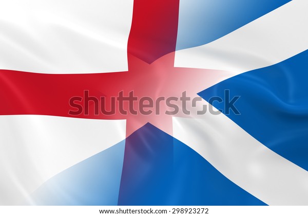 English and Scottish Relations\
Concept Image - Flags of England and Scotland Fading\
Together
