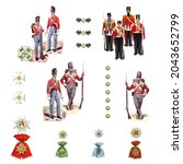 English soldier drawings set. Military pattern.
