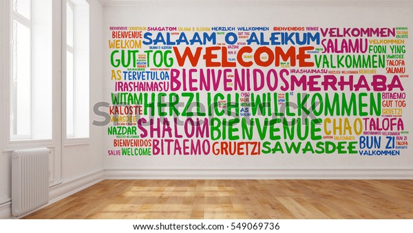 Das Englische Wort Welcome In Vielen Stockillustration