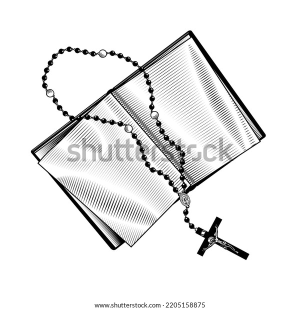 Engraved Vintage Drawing Old Open Book Stock Illustration 2205158875