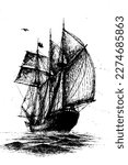 Engraving of a schooner at sea