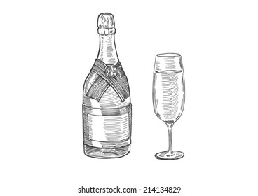 Champagne Bottle Bucket Ice Two Glasses Stock Vector (Royalty Free ...