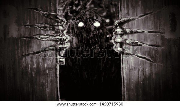 Enraged Zombie Monster Opens Bunker Doors Stock Illustration