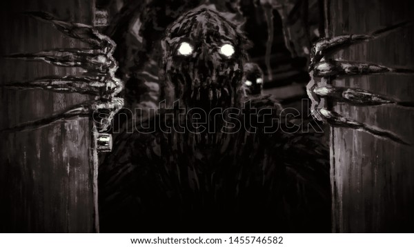 Enraged Zombie Monster Opens Bunker Doors Stock Illustration
