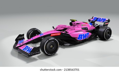Enstone, Oxfordshire, England, February 21 2022. Fernando Alonso (SPA) Alpine A522 For F1 2022 Challenger, 3D rendering