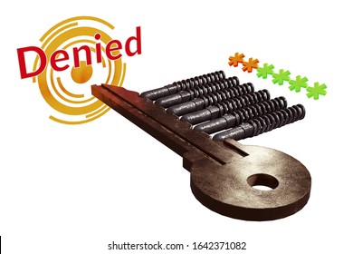 Entering an incorrect password does not allow the key to open access. 3D illustration on a white background