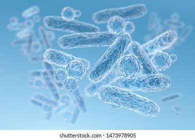 Enterobacteriaceae, gram-negative rod-shaped bacteria, part of intestinal microbiome and causative agents of different infections, 3D rendering. Escherichia coli, Klebsiella, Enterobacter and other