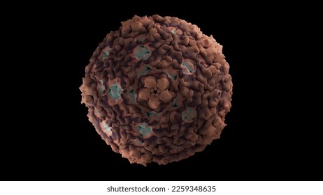 Enterovirus D68 crystal structure complex, human virus. 3d rendering medical illustration. Possibly plays a role in causing acute flaccid myelitis AFM. Black background isolated EV-D68.