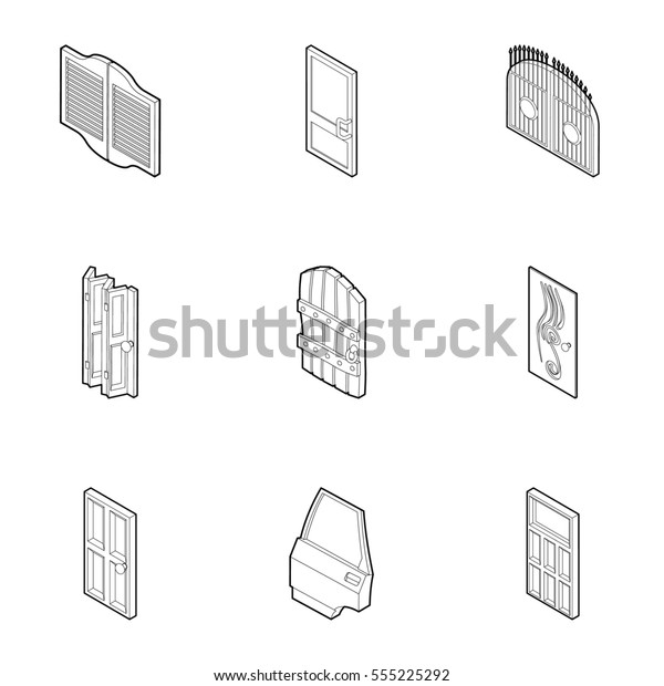 Entrance in house icons set. Outline\
illustration of 9 entrance in house  icons for\
web