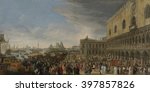 Entry of the French Ambassador in Venice in 1706, by Luca Carlevarijs, 1706-08, Italian oil painting, oil on canvas. Scene of Venice