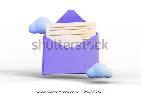 envelop with letter document sign and cloud on white background 3d render concept