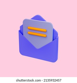 envelope document icon 3d render concept for open letter Gmail email and important file sheet 