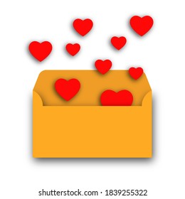 Envelope Icon Isolated. Happy Envelope With Hearts In Flat Design.