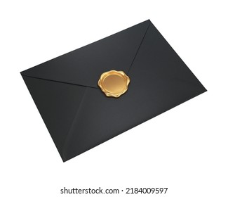 Envelope Made Of Black Paper With A Gold Seal, 3d Render