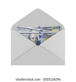 Envelope With Money On White Background. Isolated 3D Illustration